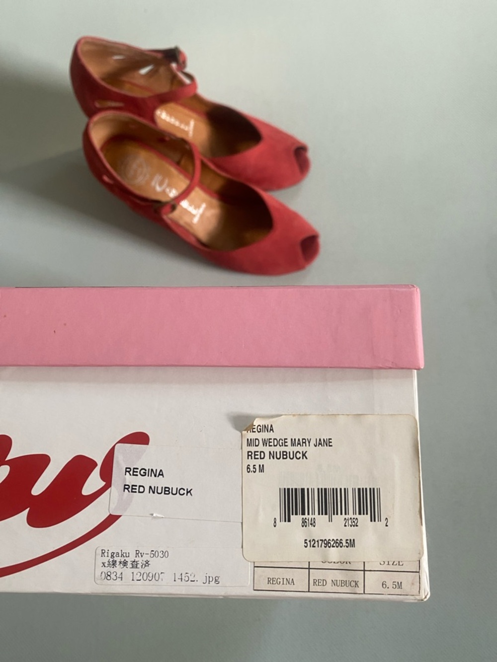 Jeffrey Campbell Red Suede Peep-Toe Mary Jane Wedges - Picture 7 of 7